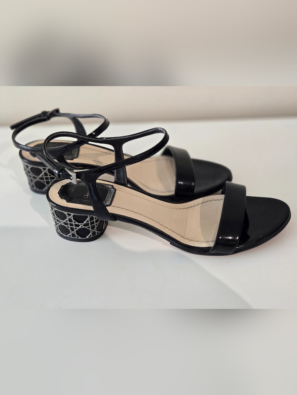 Dior Black Patent Leather Strappy Block Heel Sandals Size 38 - Picture 2 of 5